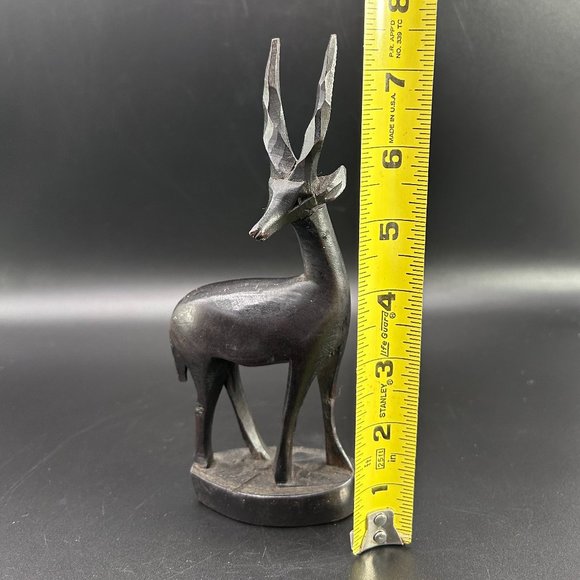 7.5" Hand Carved Dark Wooden Impala Figure Table Mantle Shelf Decor Accent - Picture 10 of 10